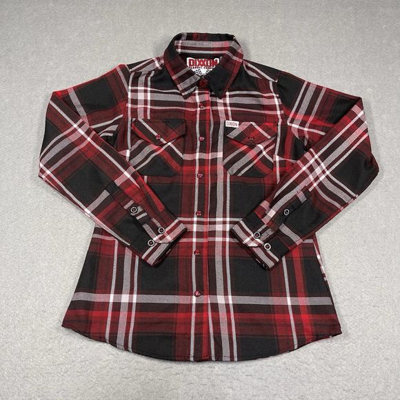 DIXXON Tops - Dixxon Flannel Shirt Womens Small Red Black The Matchless Pearl Snap Western